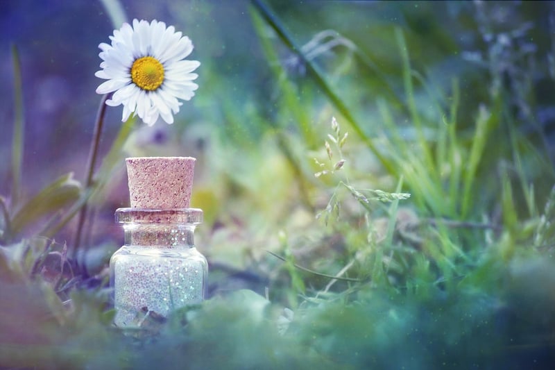 Miniature fairy-tale garden with a bridge